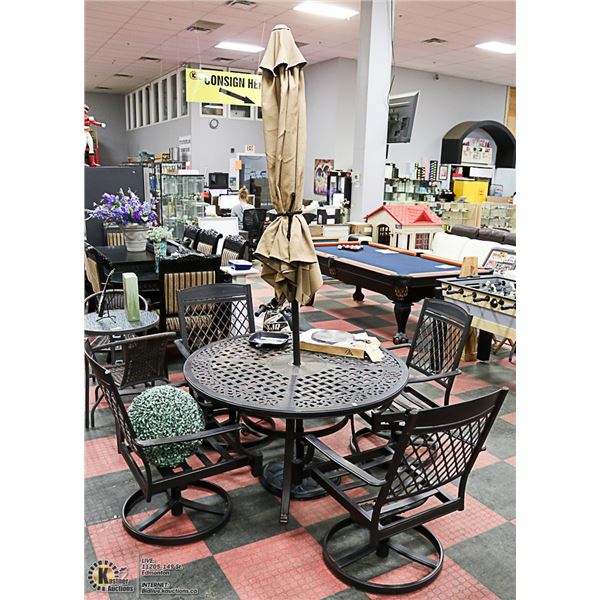 CAST ALUMINUM PATIO TABLE WITH 4 CHAIRS AND