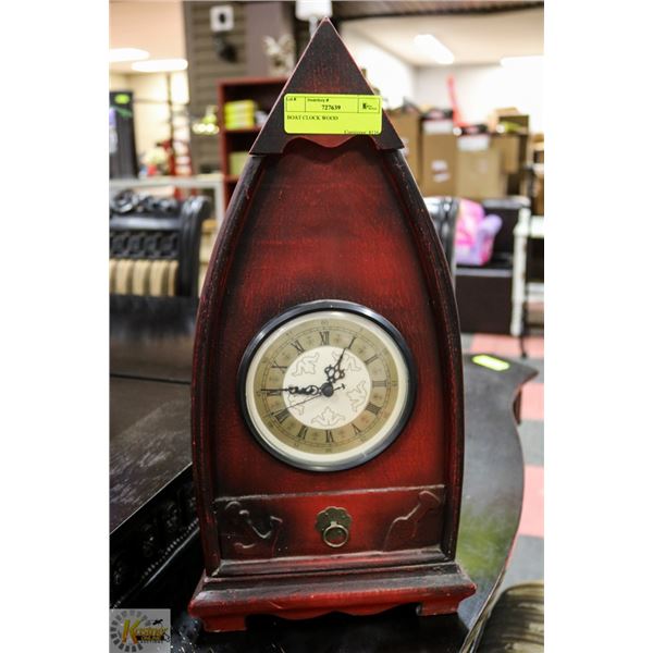 WOOD BOAT CLOCK APPROX 18 INCHES TALL