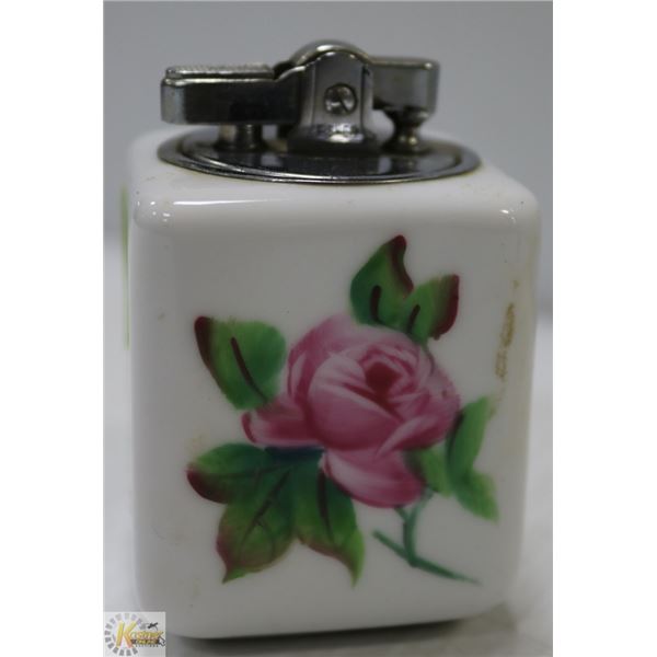 UNIQUE LIGHTER CERAMIC FISCHER FLOWERS PAINTED