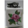 Image 1 : UNIQUE LIGHTER CERAMIC FISCHER FLOWERS PAINTED