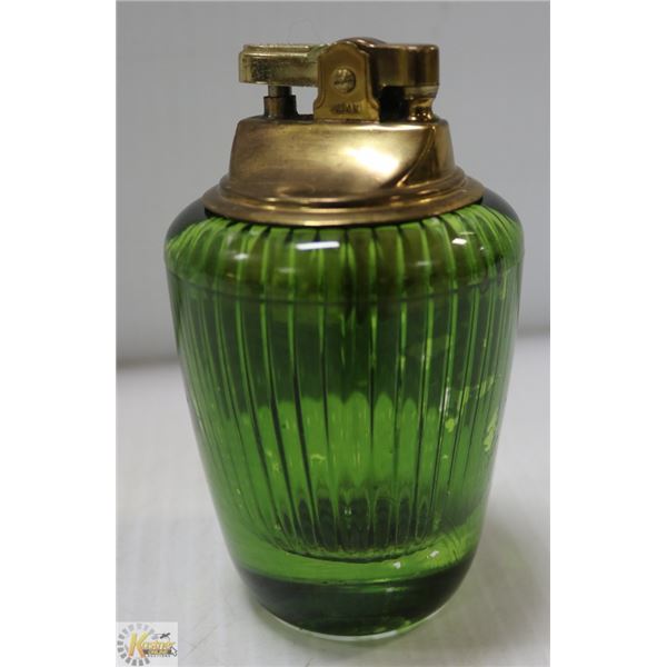 UNIQUE LIGHTER DARK GREEN GLASS BASE JAPAN