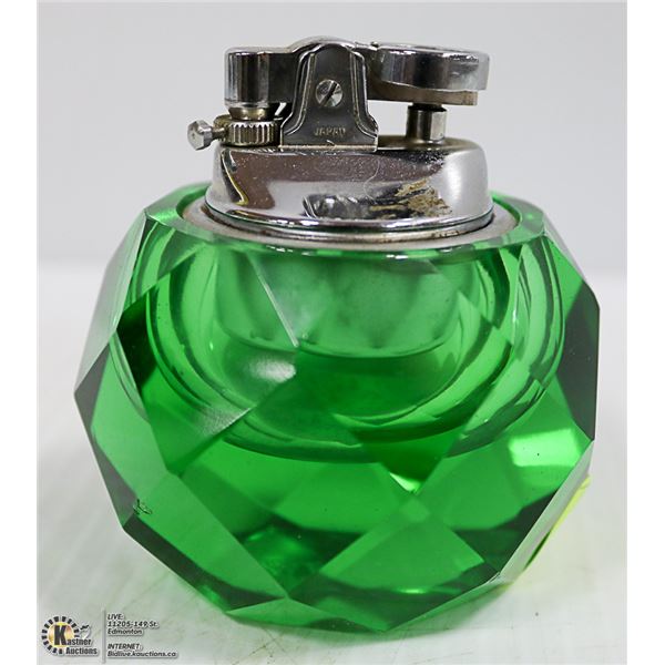 UNIQUE LIGHTER GREEN AMBER GLASS MADE JAPAN