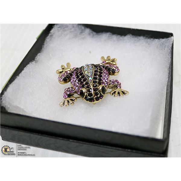 RHINESTONE FROG BROOCH