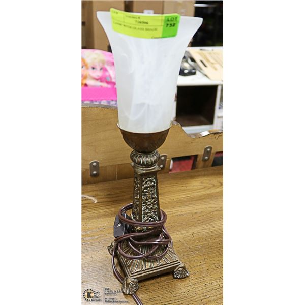 LAMP WITH GLASS SHADE 14" TALL