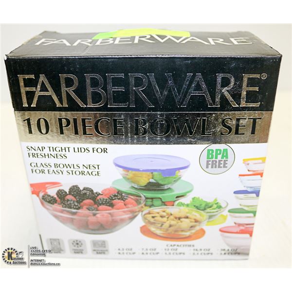 NEW 10PC GLASS FARBERWARE BOWL SET