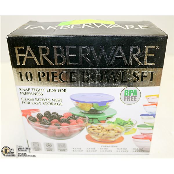 NEW 10PC GLASS FARBERWARE BOWL SET