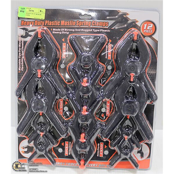 NEW 12PC HEAVY DUTY MUSLIN SPRING CLAMPS