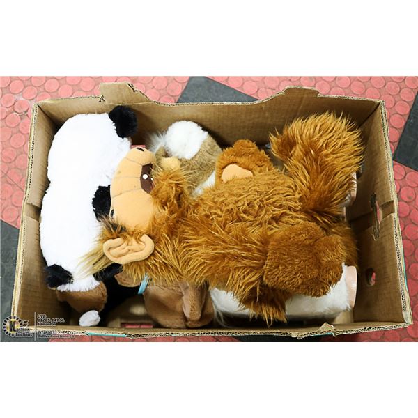 BOX OF STUFFED ANIMALS INCLUDING ALF