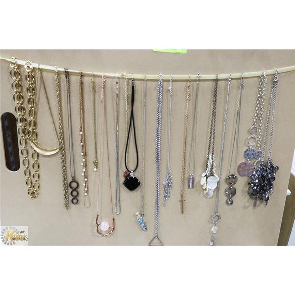 NECKLACES 20 SILVER & GOLD TONE ON DISPLAY BOARD