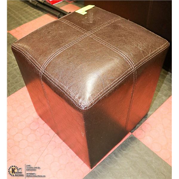 DARK BROWN LEATHER CUBE PADDED FOOT STOOL