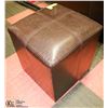 Image 1 : DARK BROWN LEATHER CUBE PADDED FOOT STOOL