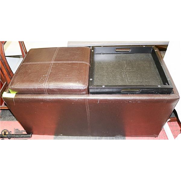 BROWN LEATHERETTE 3-IN-ONE STORAGE TRUNK/COFFEE