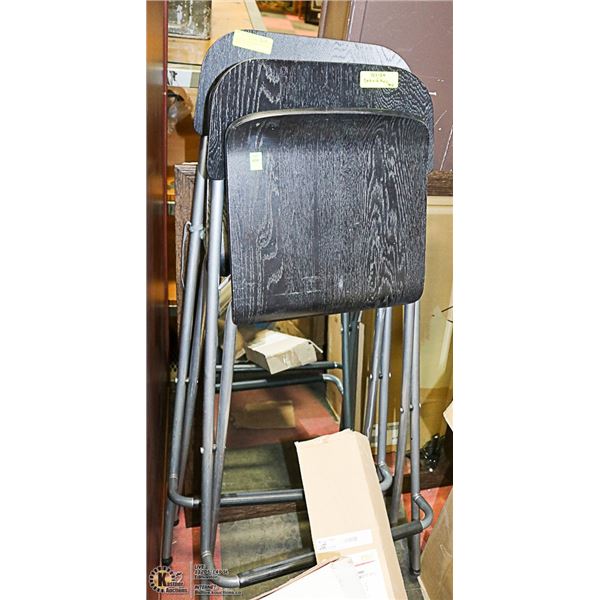 PAIR OF WOOD AND METAL BAR HEIGHT FOLD-AWAY STOOLS