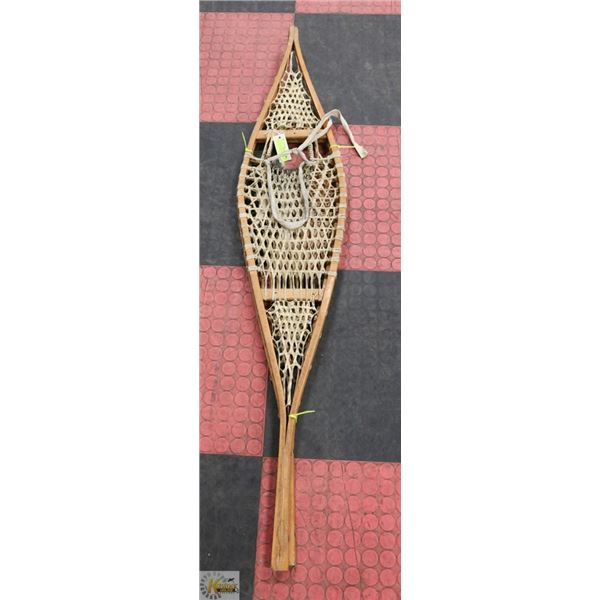 VINTAGE WOOD & RAWHIDE SNOW SHOES 60" X 11.5"