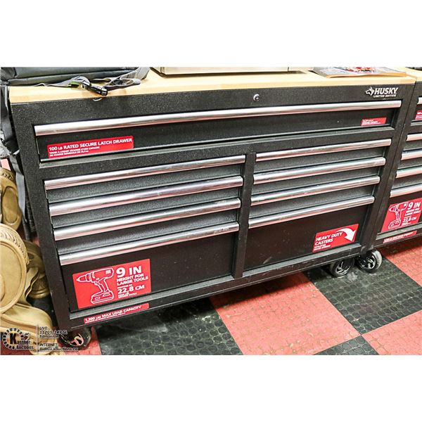 9-DOORS HUSKY TOOL CHEST ON WHEELS 52" X 18" X 37"
