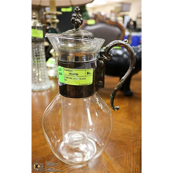 VINTAGE METAL AND GLASS DECANTER