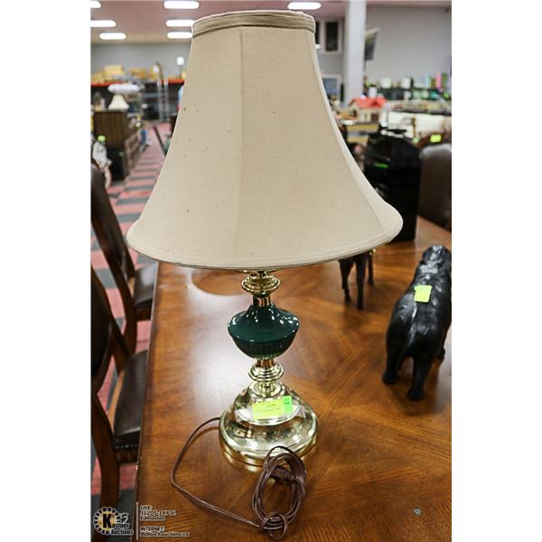 BRASS AND GREEN LAMP 24" TALL