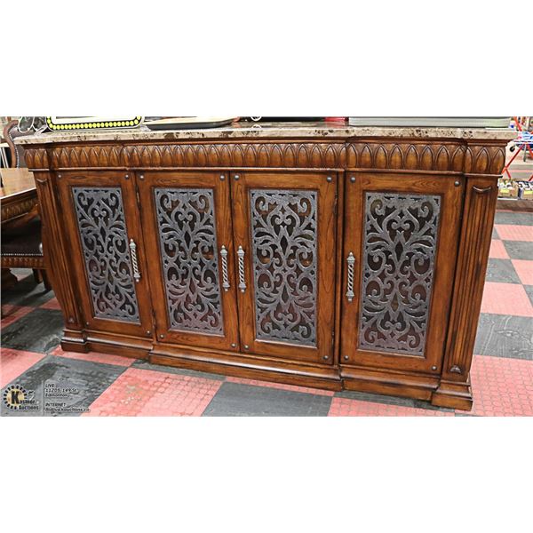 HEAVY MARBLE WOOD CARVED SIDEBOARD 77" X 22" X 42"