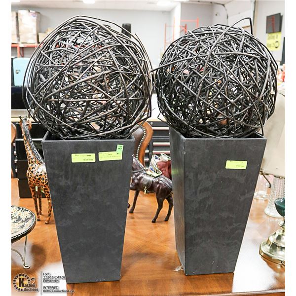 2 TREE PLANTERS & 2 WICKER BALLS 33" TALL