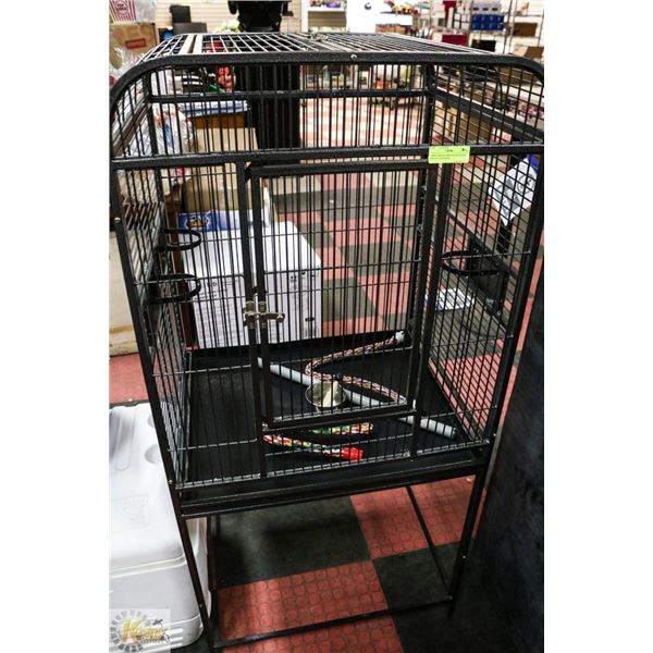 LARGE METAL BIRD CAGE/STAND AND ACCESSORIES