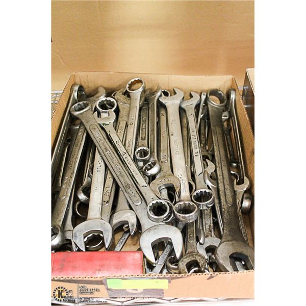BOX W/ OVER 60 VARIOUS SIZES HAND WRENCHES.