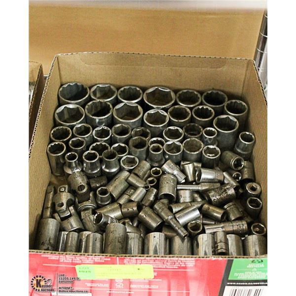 BOX W/ VARIOUS SIZE SOCKETS. OVER 120 PCS.