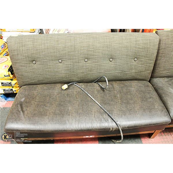 LEATHER AND FABRIC BENCH WITH POWER OUTLETS
