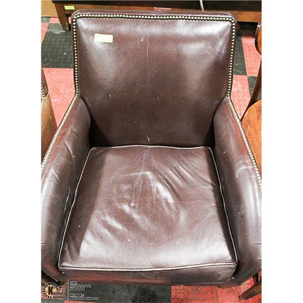DARK BROWN LEATHER NAILHEAD ARMCHAIR