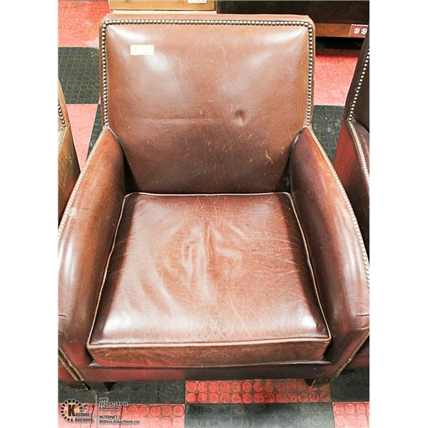 LIGHT BROWN LEATHER NAILHEAD ARMCHAIR