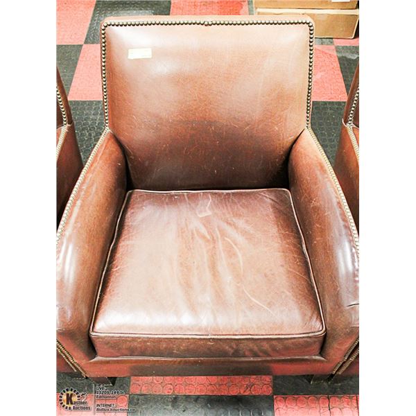 LIGHT BROWN LEATHER NAILHEAD ARMCHAIR