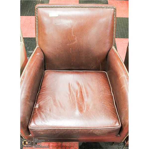 LIGHT BROWN LEATHER NAILHEAD ARMCHAIR