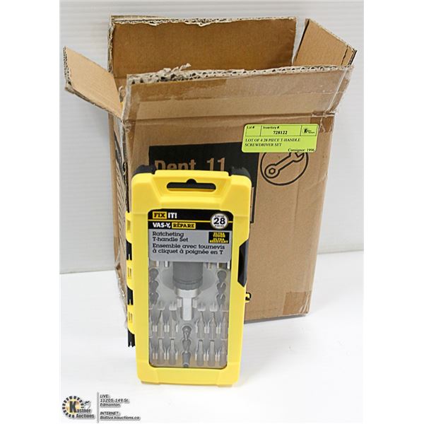 LOT OF FOUR 28 PIECE T-HANDLE SCREWDRIVER SET