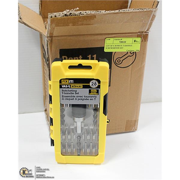 LOT OF FOUR 28 PIECE T-HANDLE SCREWDRIVER SET