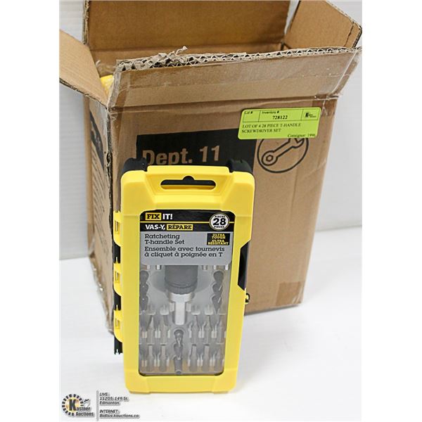 LOT OF FOUR 28 PIECE T-HANDLE SCREWDRIVER SET