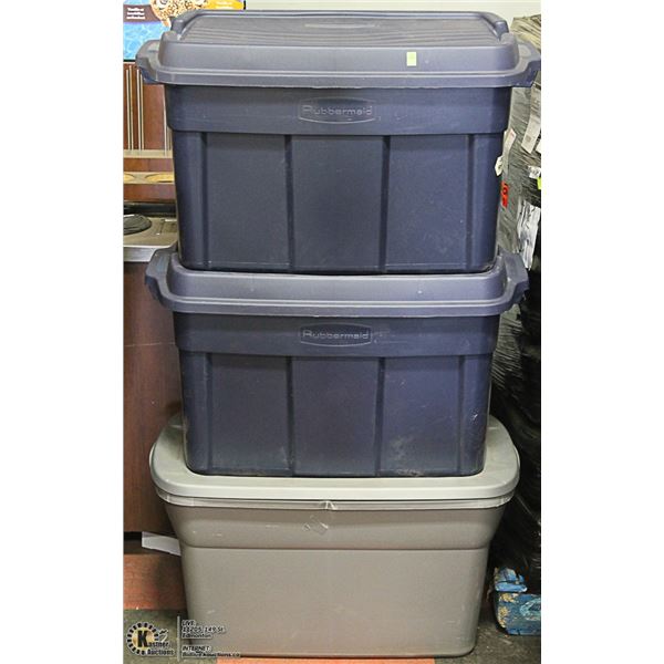 LOT OF 3 PLASTIC STORAGE TOTES