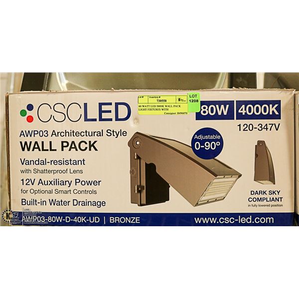 60 WATT LED 5000K WALL PACK LIGHT FIXTURES WITH