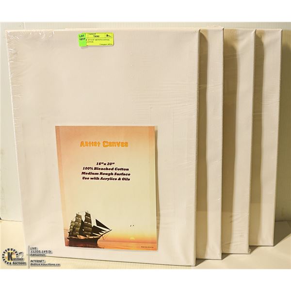 4 NEW 16" X 20" ARTISTS CANVAS, 100% COTTON
