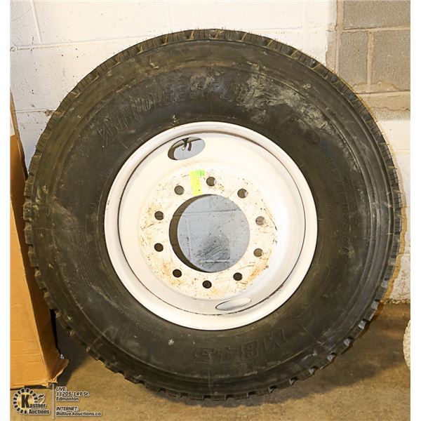 NEW BRIDGESTONE M843 315/80R22.5 TIRE ON RIM.