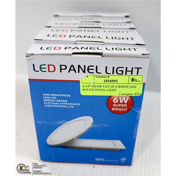 4-3/4" OD 6W LOT OF 6 WHITE LED ROUND PANEL LIGHT