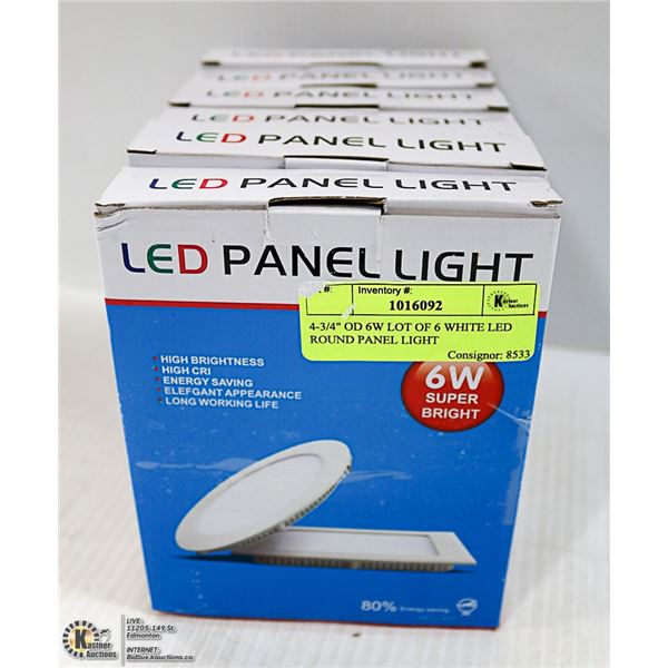 4-3/4" OD 6W LOT OF 6 WHITE LED ROUND PANEL LIGHT