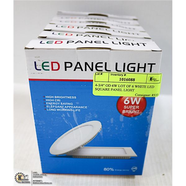 4-3/4" OD 6W LOT OF 6 WHITE LED SQUARE PANEL LIGHT