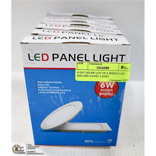 4-3/4" OD 6W LOT OF 6 WHITE LED SQUARE PANEL LIGHT