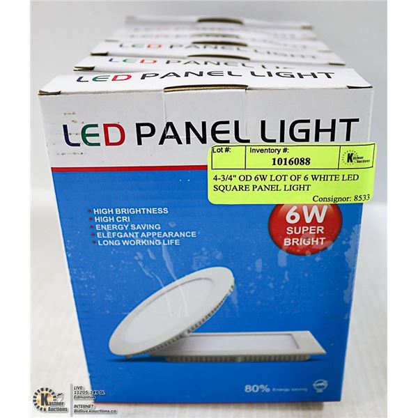 4-3/4" OD 6W LOT OF 6 WHITE LED SQUARE PANEL LIGHT