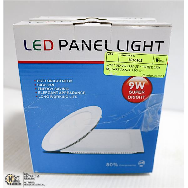 5-7/8" OD 9W LOT OF 6 WHITE LED SQUARE PANEL LIGHT