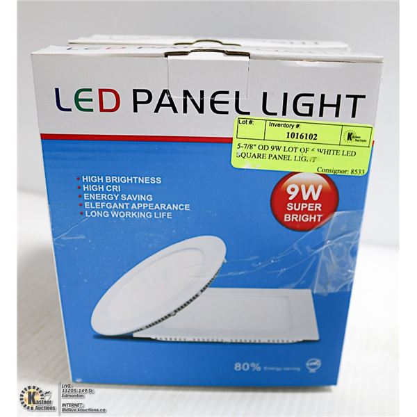 5-7/8" OD 9W LOT OF 6 WHITE LED SQUARE PANEL LIGHT