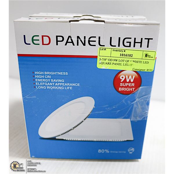 5-7/8" OD 9W LOT OF 6 WHITE LED SQUARE PANEL LIGHT