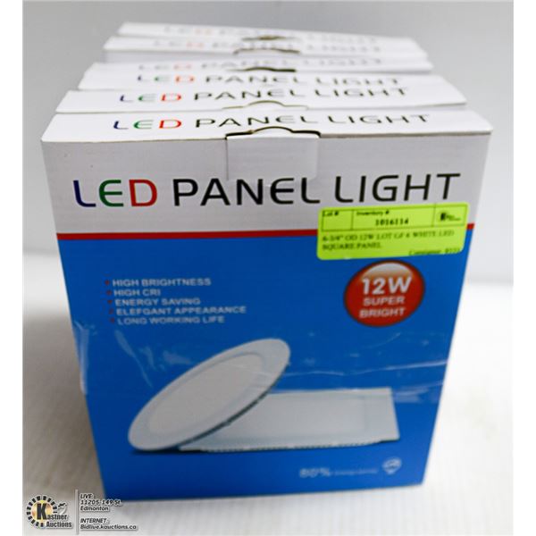 6-3/4" OD 12W LOT OF 6 WHITE LED SQUARE PANEL