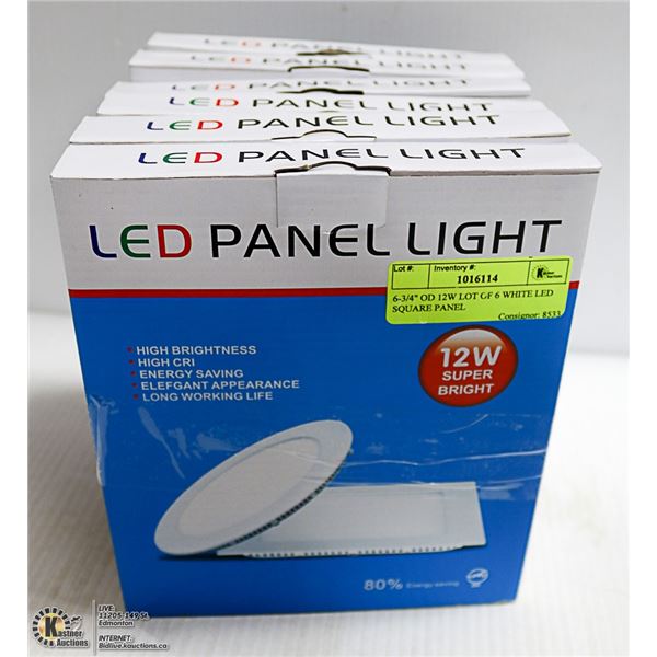6-3/4" OD 12W LOT OF 6 WHITE LED SQUARE PANEL