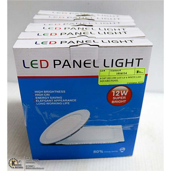 6-3/4" OD 12W LOT OF 6 WHITE LED SQUARE PANEL