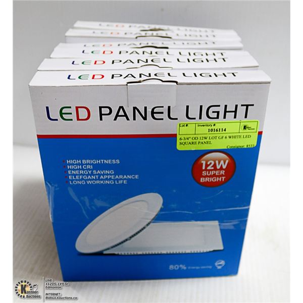6-3/4" OD 12W LOT OF 6 WHITE LED SQUARE PANEL